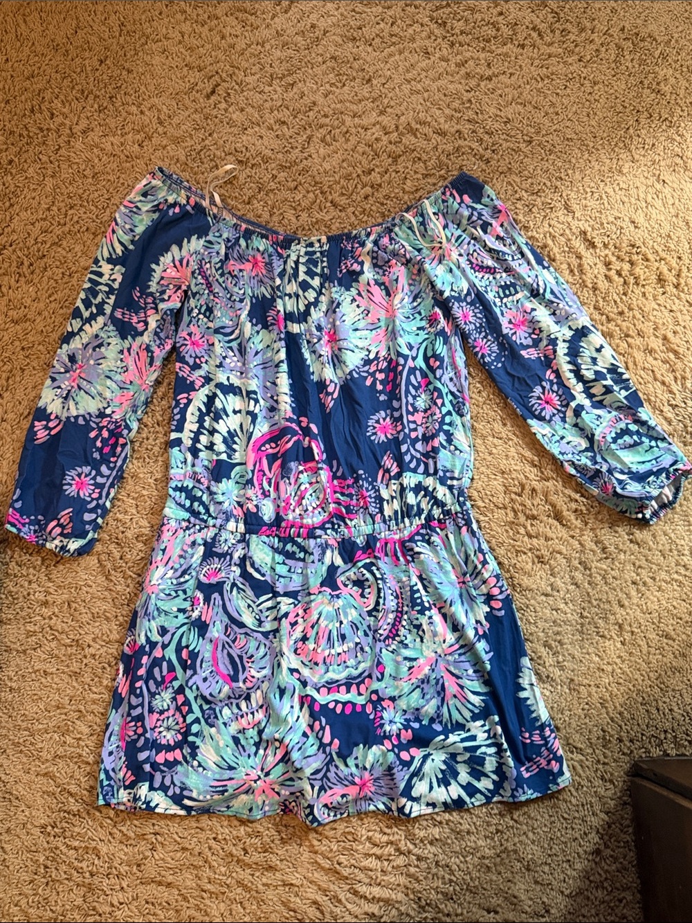 Lilly Pulitzer Navy Multicolor Off-Shoulder Floral Mini Dress